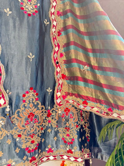 Luxurious mettalic Mirrorwork suit