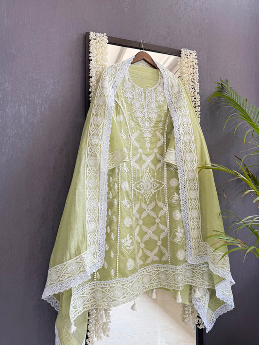 Luxurious Mul chanderi lucknowi handwork suit