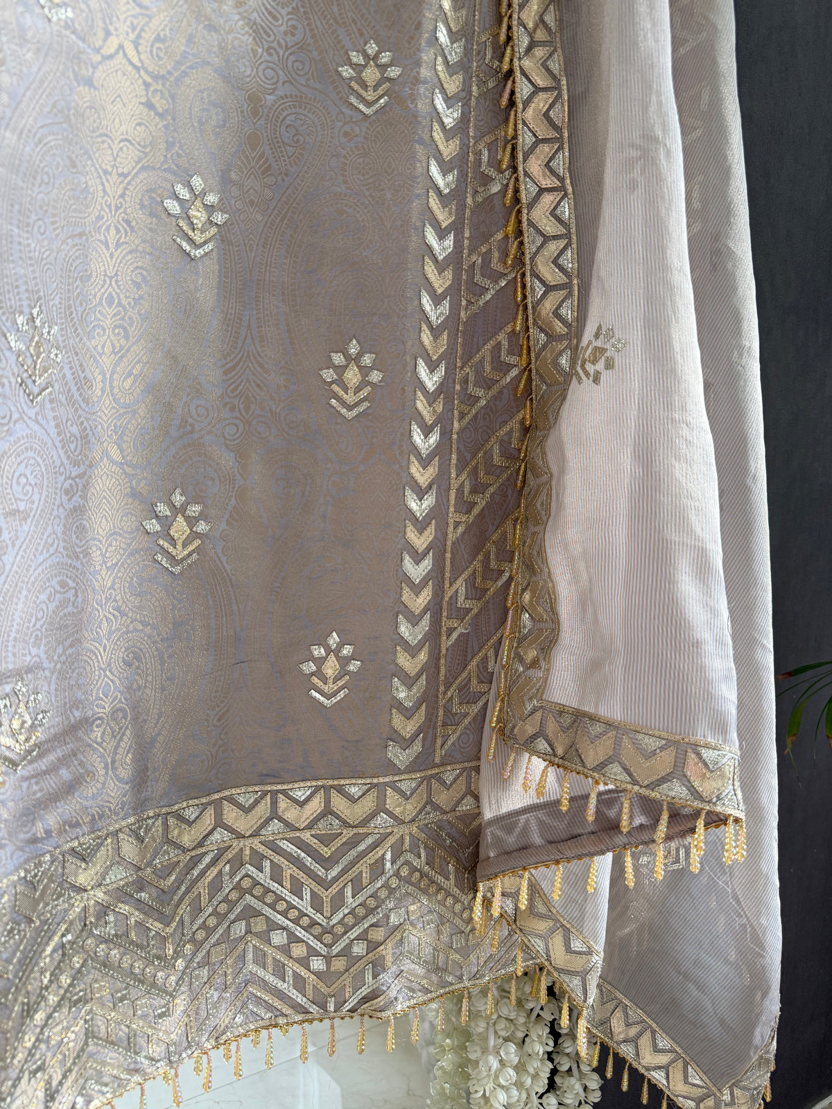Luxurious Tissue Brocade gota appliqué work suit