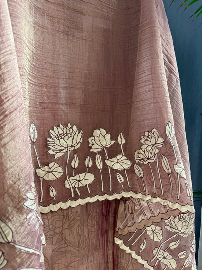 Luxurious crush tissue gota appliqué lotus suit