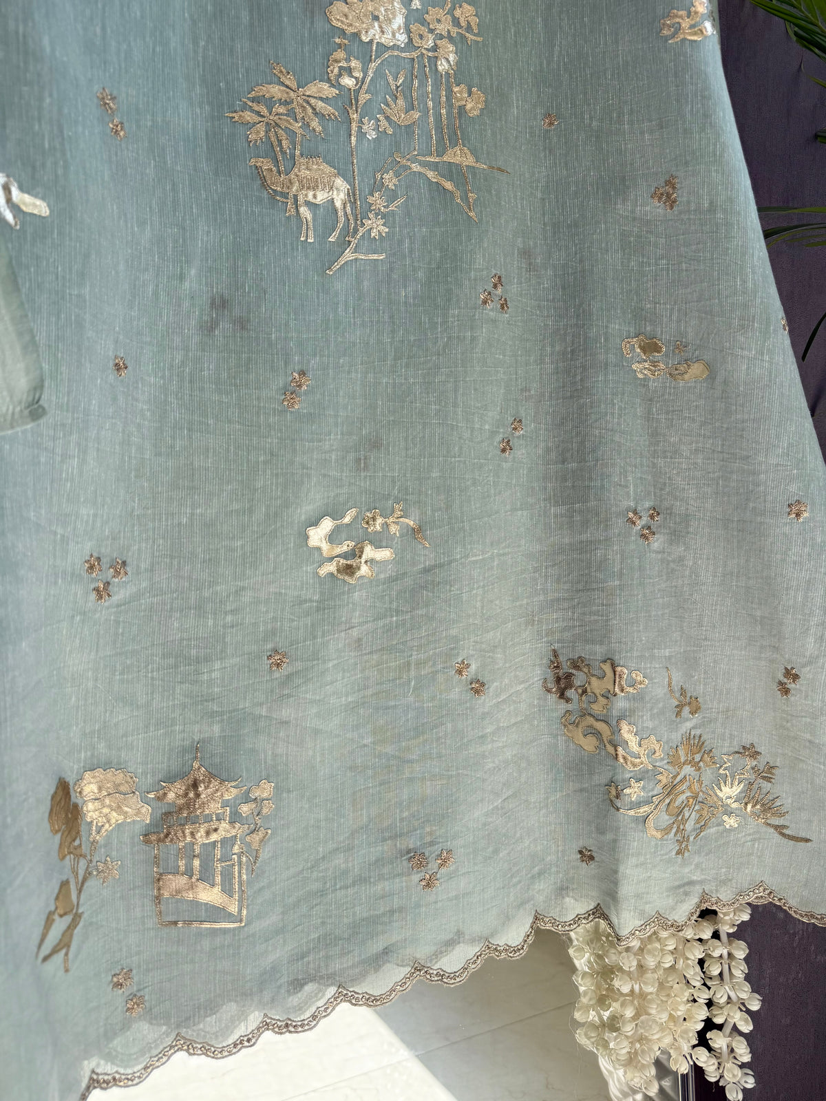 Luxurious Mul chanderi gota appliqué work suit