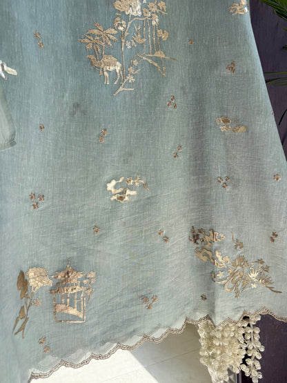 Luxurious Mul chanderi gota appliqué work suit