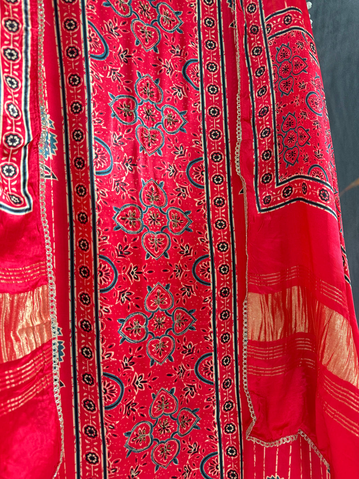 Gajji silk ajrakh Handwork suits