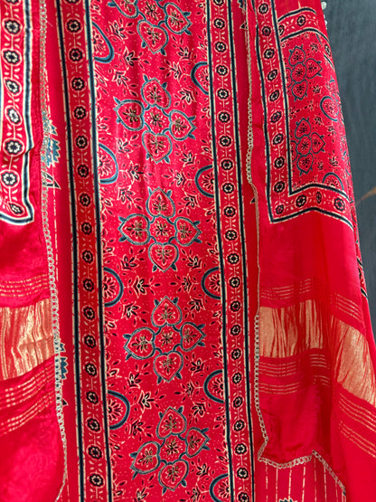 Gajji silk ajrakh Handwork suits