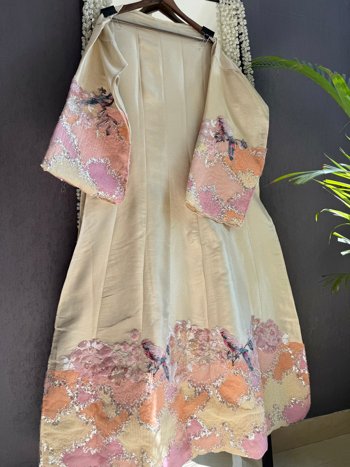 Luxurious appliqué birds Anarkali suit
