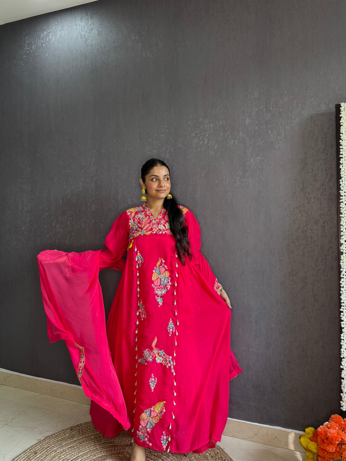 Mal cotton silk embroidered handwork Anarkali