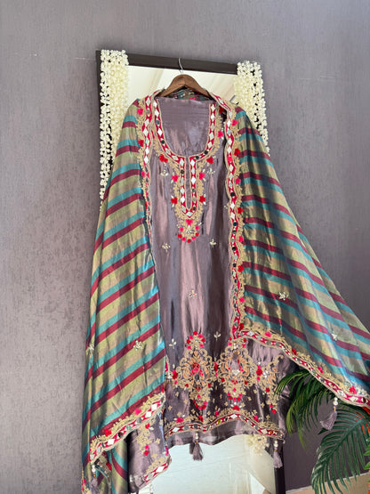 Luxurious mettalic Mirrorwork suit
