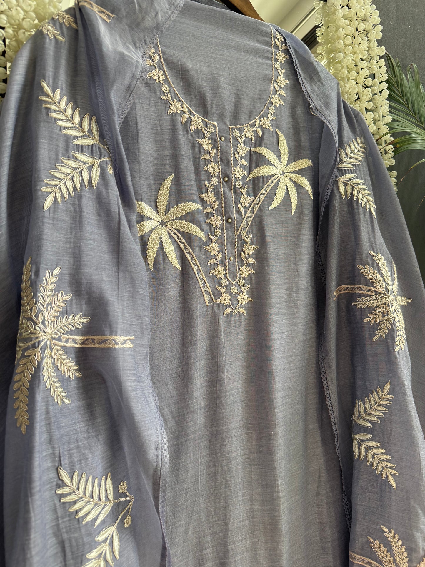 Luxurious Mul chanderi tropical trees suit