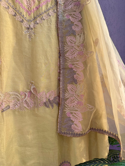 Premium tissue linen silk hand embroidered suit