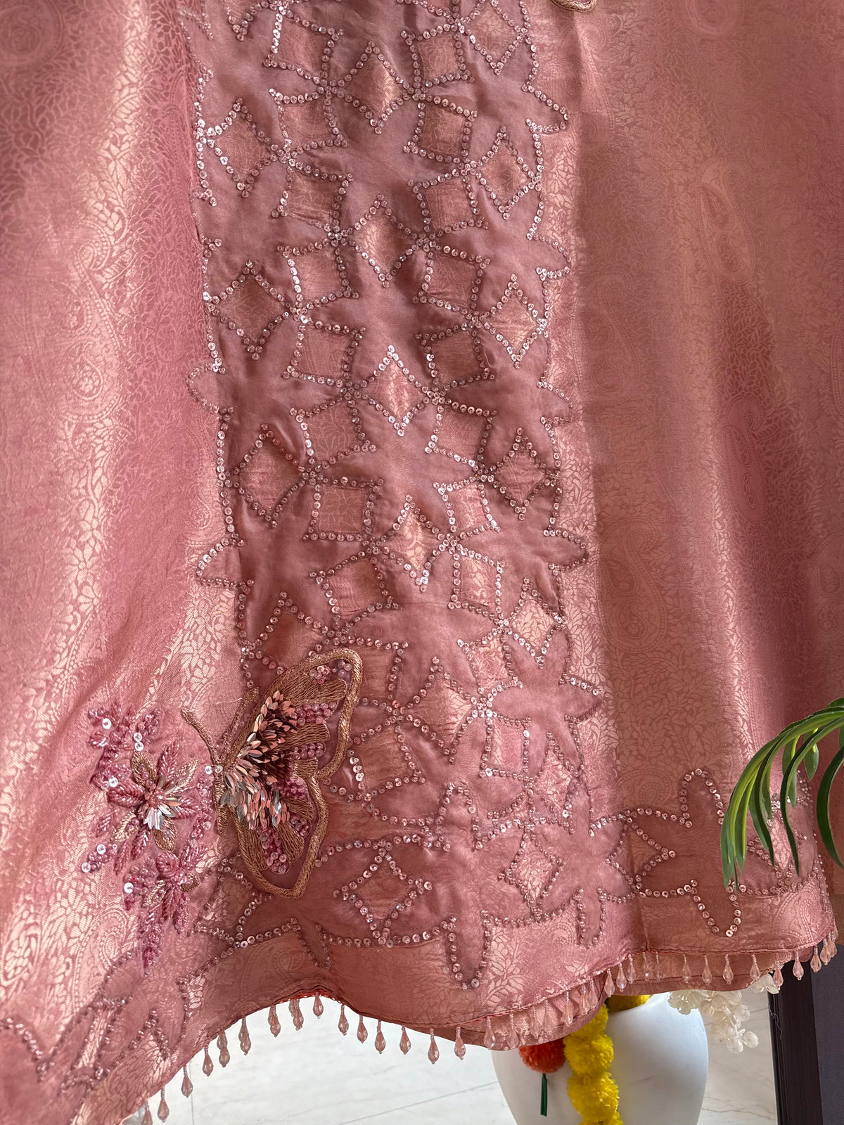 Luxurious brocade cutwork Tissue silk suit