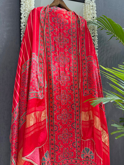 Gajji silk ajrakh Handwork suits