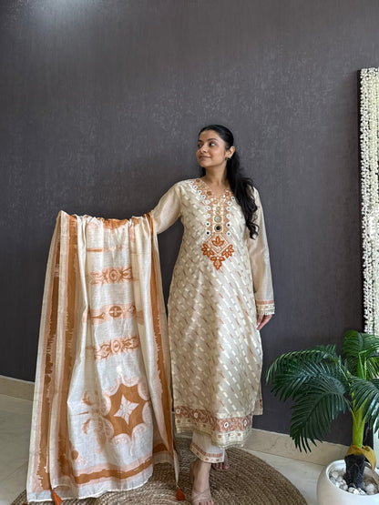 Chanderi Jamdani mirror handwork suit