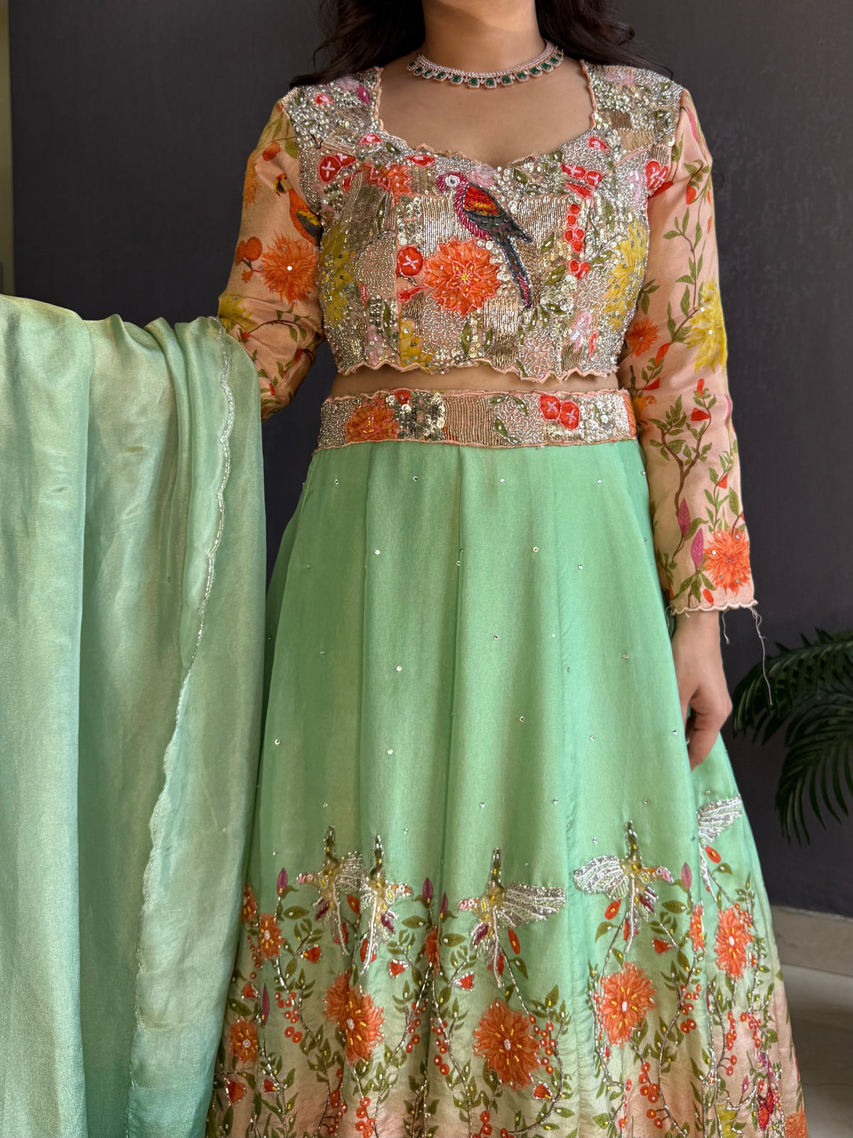Handwork birds ombré Lehenga set
