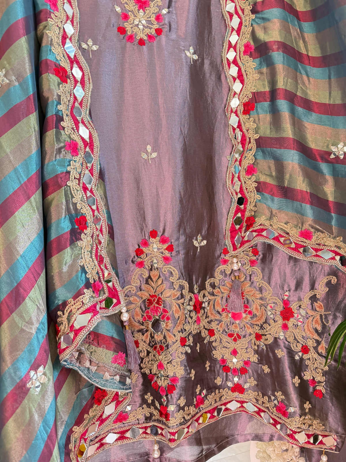 Luxurious mettalic Mirrorwork suit