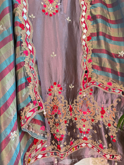 Luxurious mettalic Mirrorwork suit