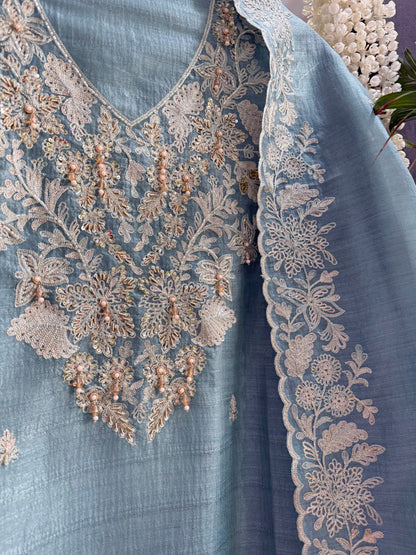 Tussar tissue handwork aari  suit
