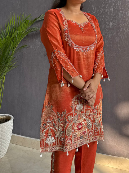 Handwork peacock designer coord set