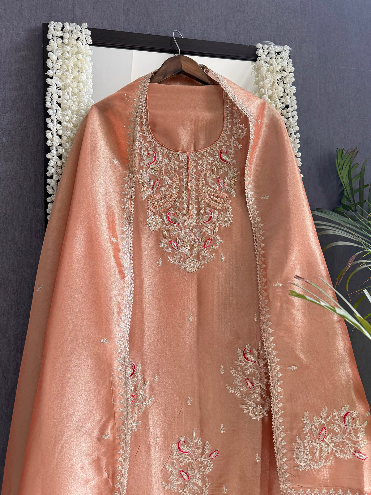 Premium tissue peacock hand embroidered suit