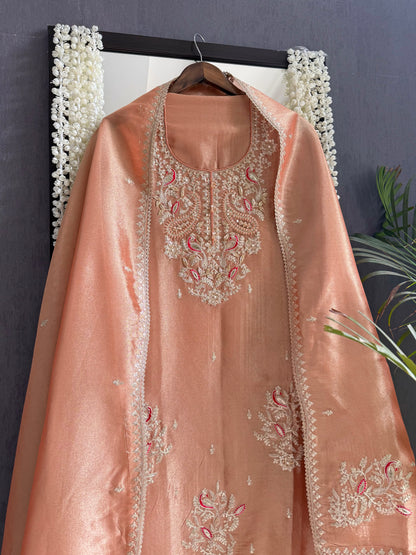 Premium tissue peacock hand embroidered suit
