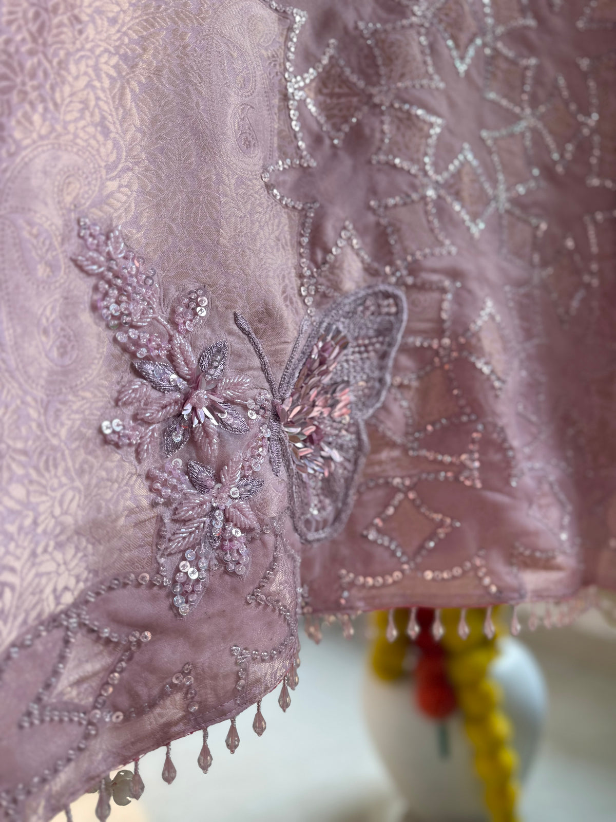 Luxurious brocade cutwork Tissue silk suit