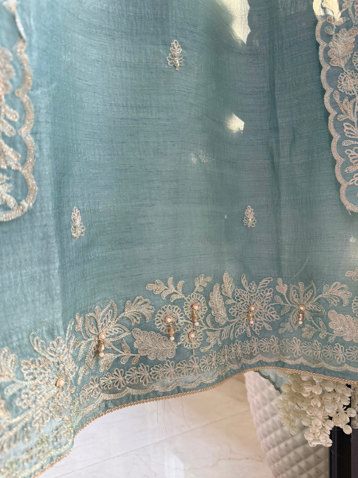 Tussar tissue handwork aari  suit