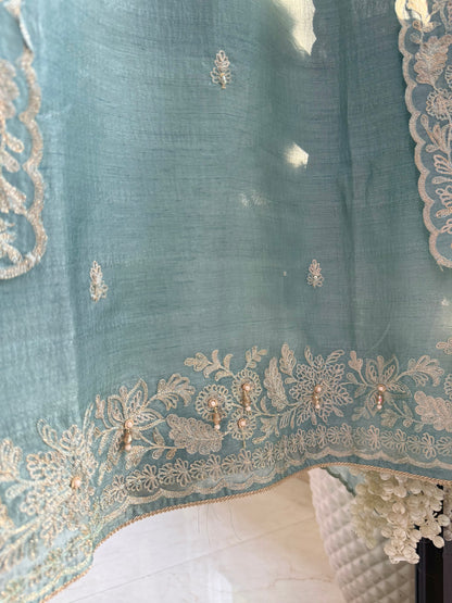 Tussar tissue handwork aari  suit