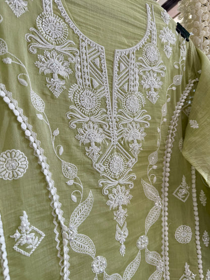 Luxurious Mul chanderi lucknowi handwork suit