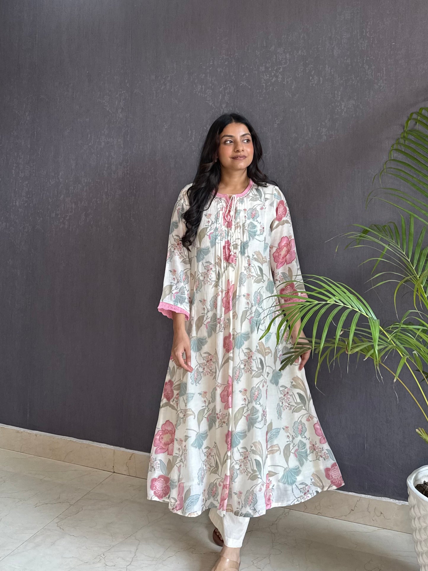 Linen handwork kurta set