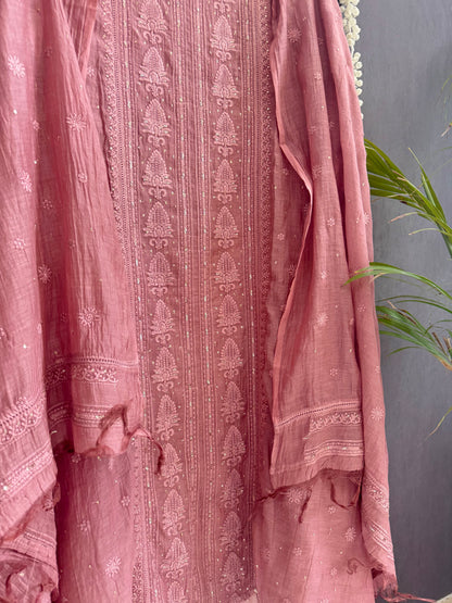 Luxurious Mul chanderi lucknowi handwork suit