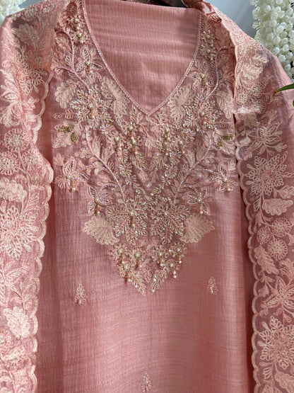 Tussar tissue handwork aari suit