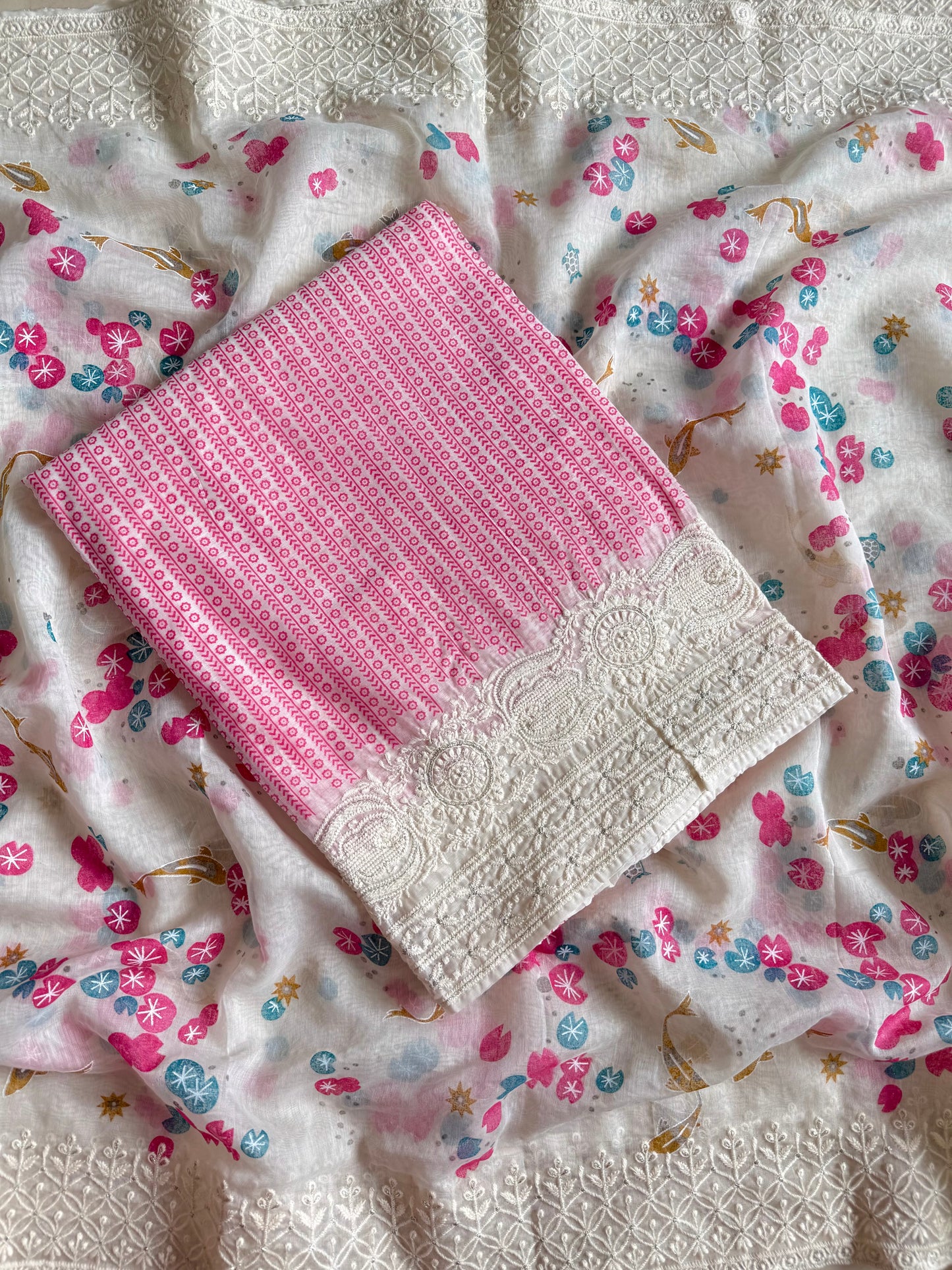 Chanderi cotton dolphins lucknowi suit