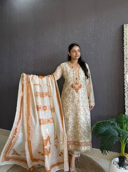 Chanderi Jamdani mirror handwork suit
