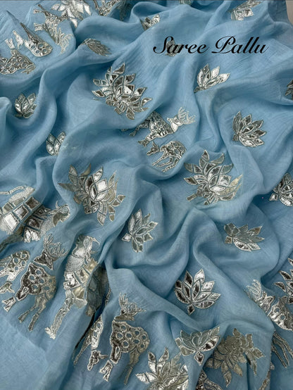 Luxurious~Pure Mul Chanderi Gota Appliqué saree