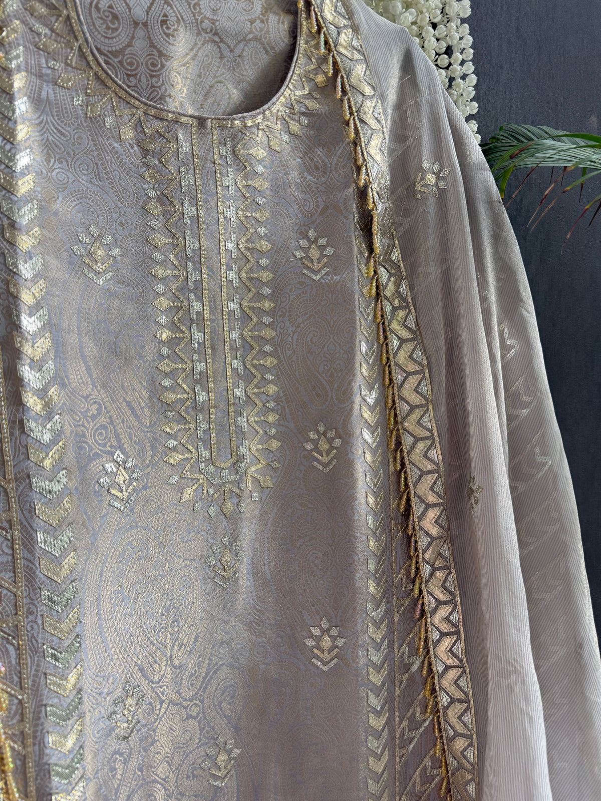 Luxurious Tissue Brocade gota appliqué work suit