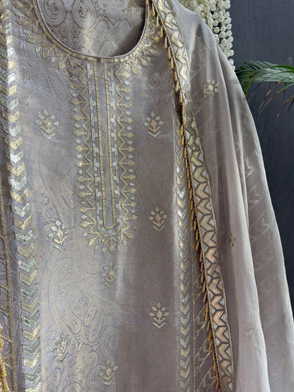 Luxurious Tissue Brocade gota appliqué work suit
