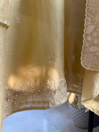 Tussar tissue handwork aari suit