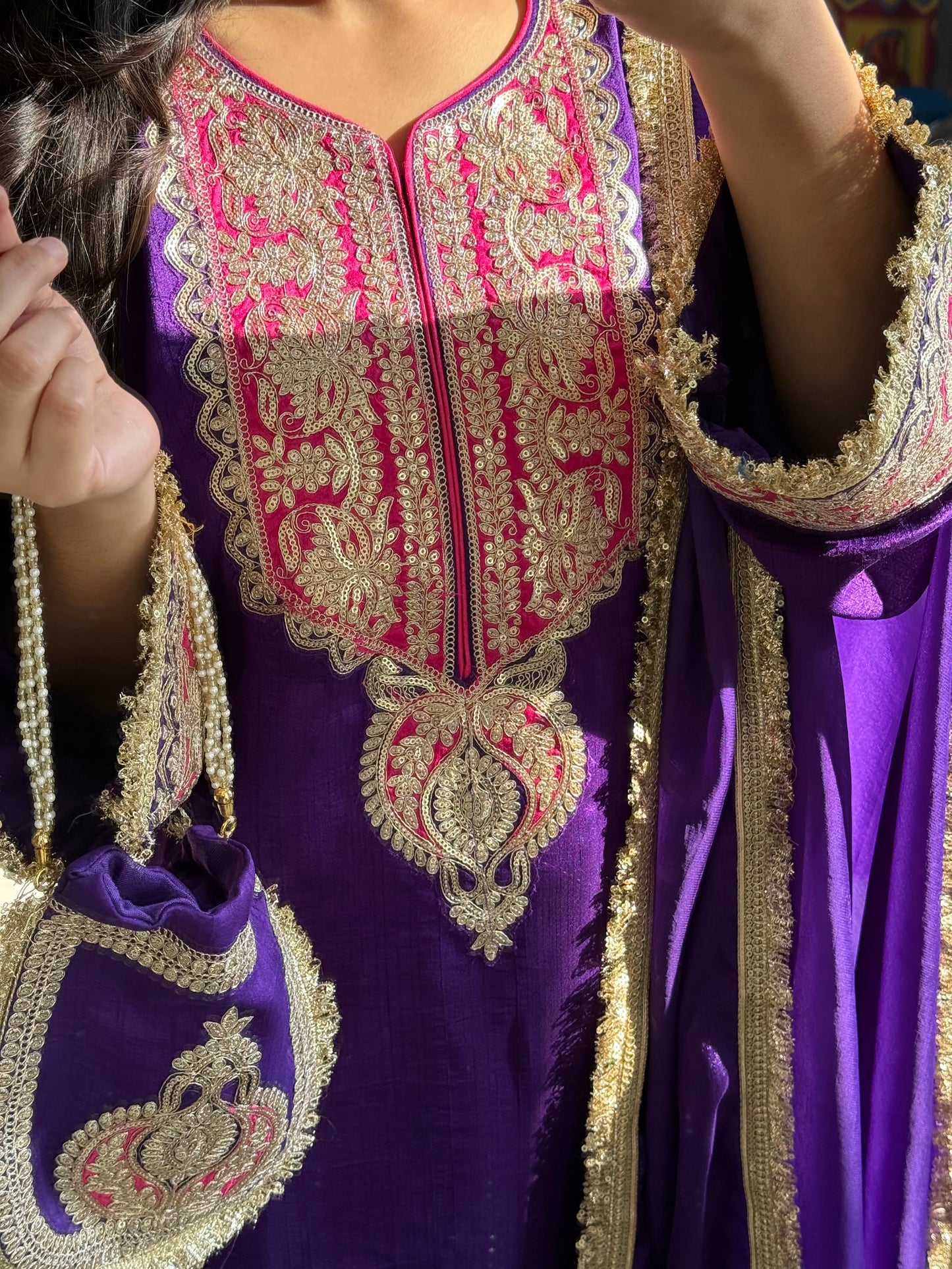 Luxurious raw silk aari work set