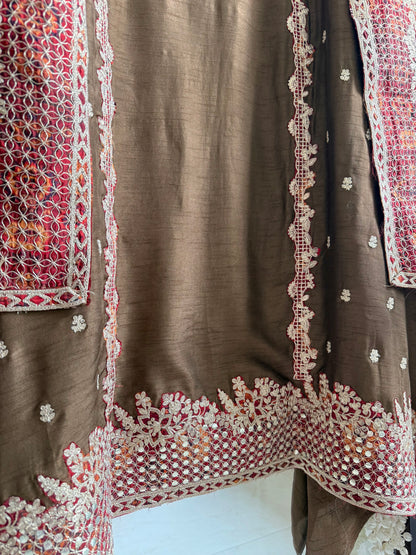 Luxurious raw silk aari work suit