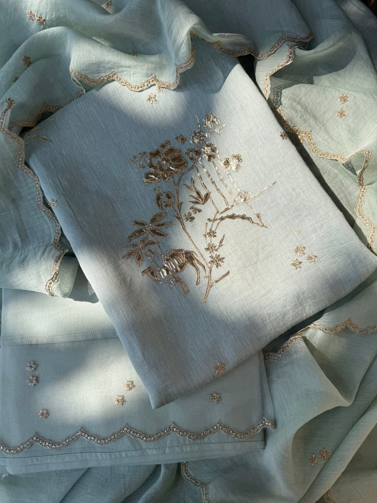 Luxurious Mul chanderi gota appliqué work suit