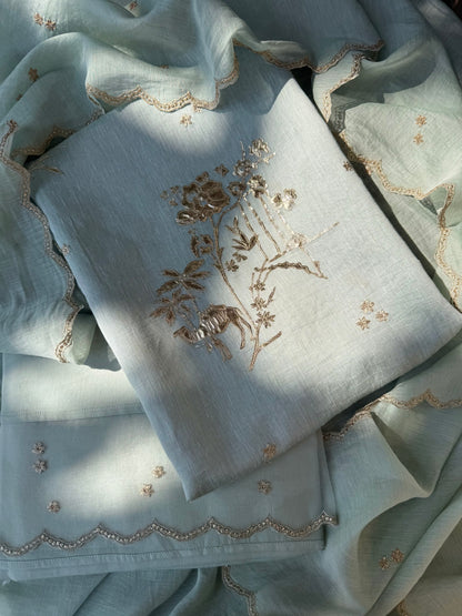 Luxurious Mul chanderi gota appliqué work suit