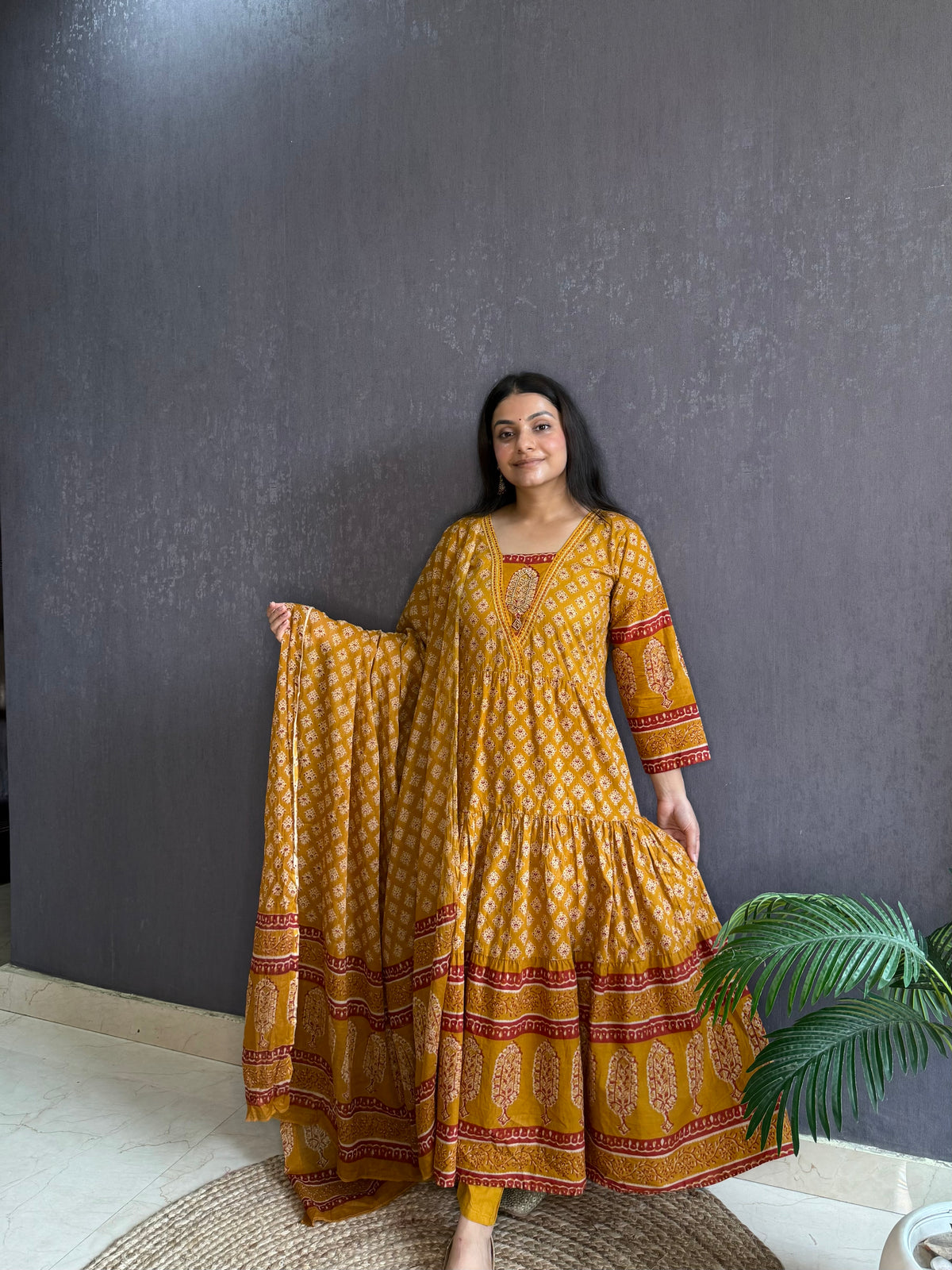 Pure cotton blockprinted tiered Anarkali