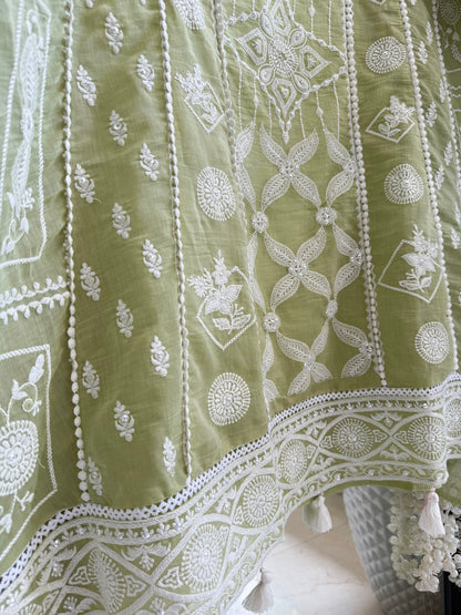 Luxurious Mul chanderi lucknowi handwork suit