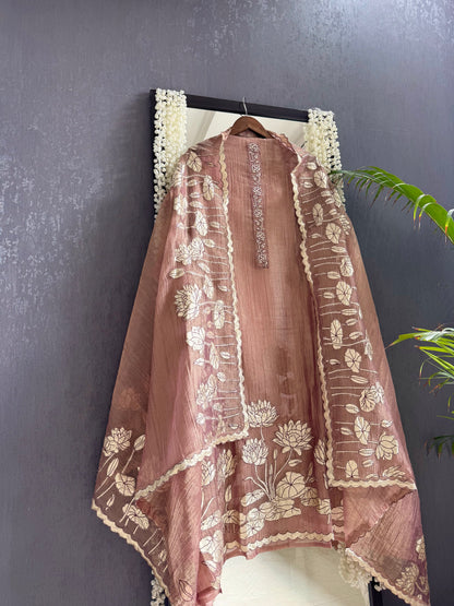 Luxurious crush tissue gota appliqué lotus suit