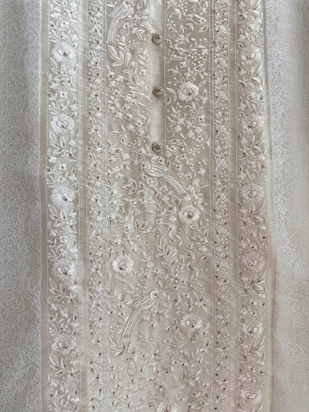 Luxurious Tissue brocade Parsi embroidered suit