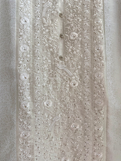Luxurious Tissue brocade Parsi embroidered suit