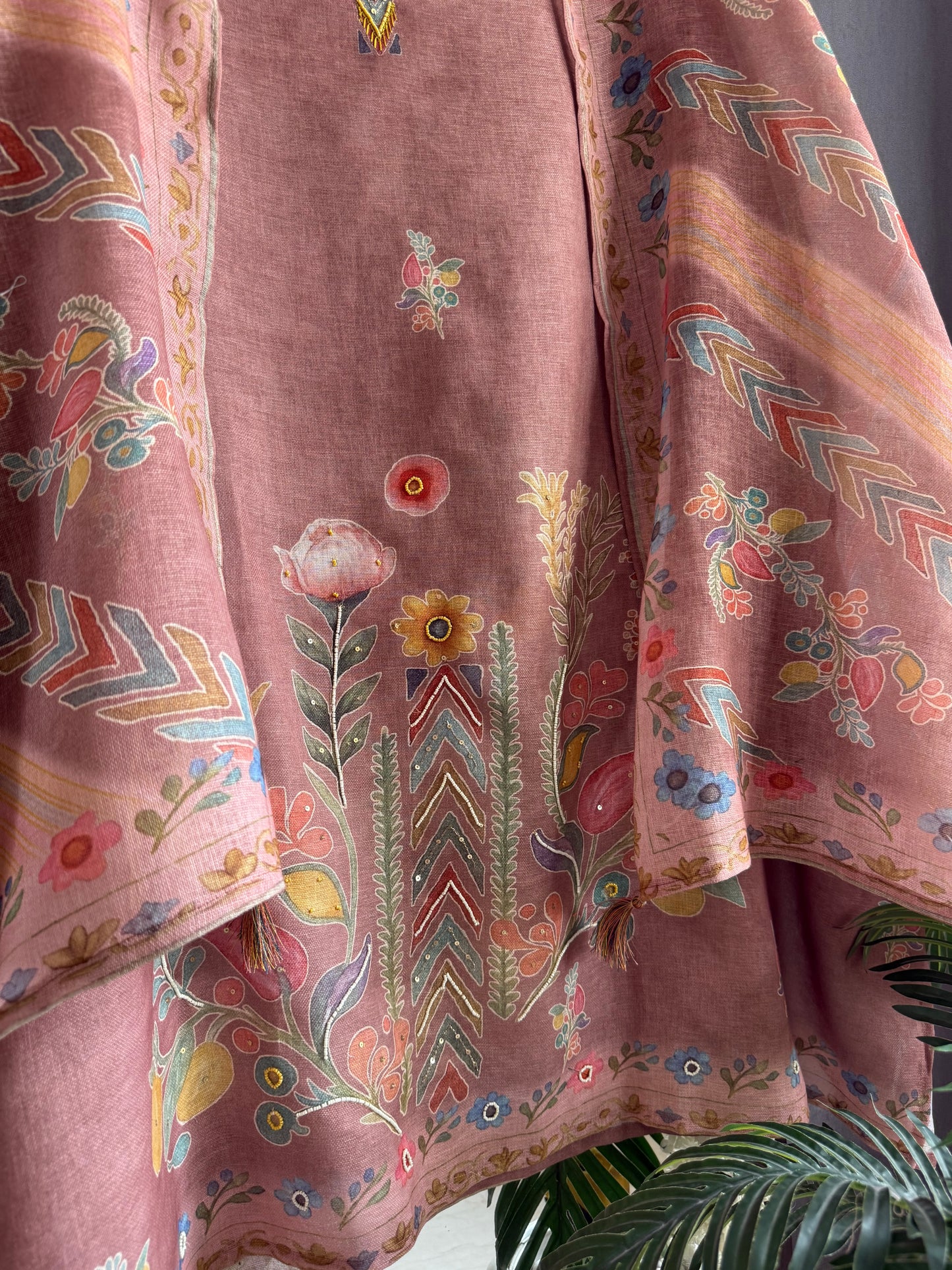 Pure linen florals handwork suit
