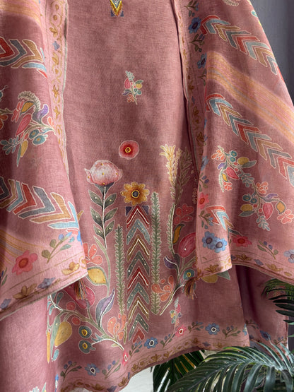 Pure linen florals handwork suit