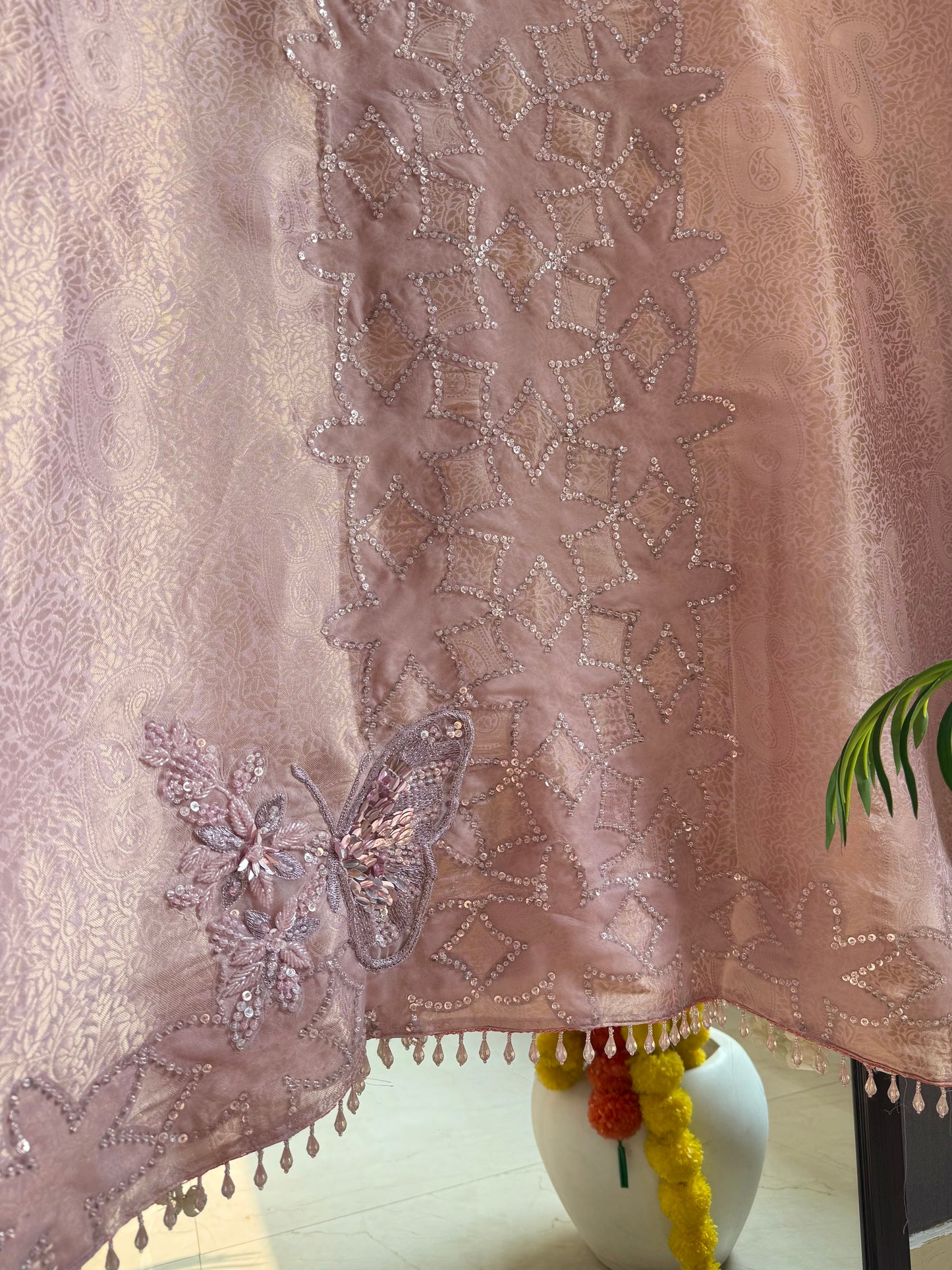 Luxurious brocade cutwork Tissue silk suit