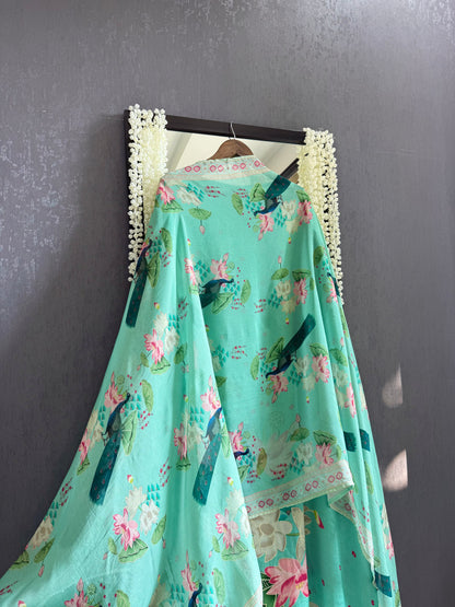 Soft silk peacock hand work suit