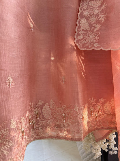 Tussar tissue handwork aari suit